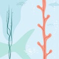 Fish and marine plants. Minimal hand drawn geometric shapes composition. Pastel colorful pattern. Editable mask. Royalty Free Stock Photo